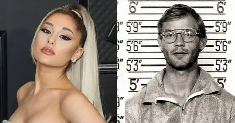 Composite photo of Ariana Grande and infamous serial killer Jeffrey Dahmer