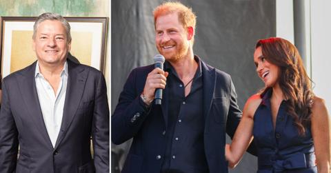 Split photos of Ted Sarandos, Prince Harry and Meghan Markle