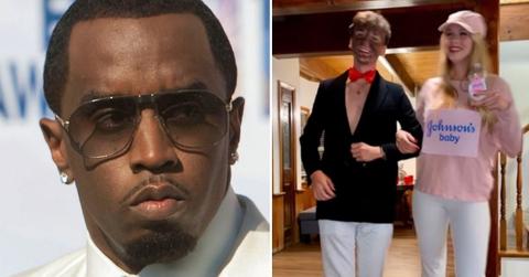 Split photo of Sean 'Diddy' Combs and a couple in blackface.