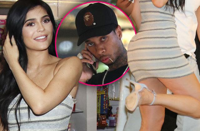 Tyga Kylie Jenner Split Short Dress Legs Red Carpet