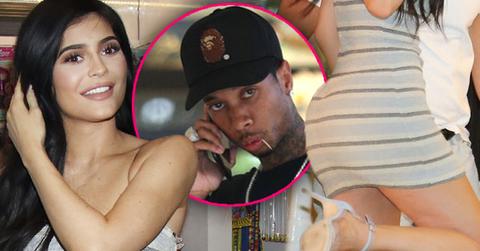 Tyga Kylie Jenner Split Short Dress Legs Red Carpet