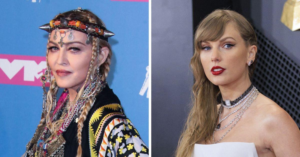 Split photo of Madonna, Taylor Swift