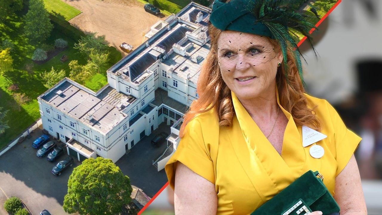 Split photos of Royal Lodge and Sarah Ferguson