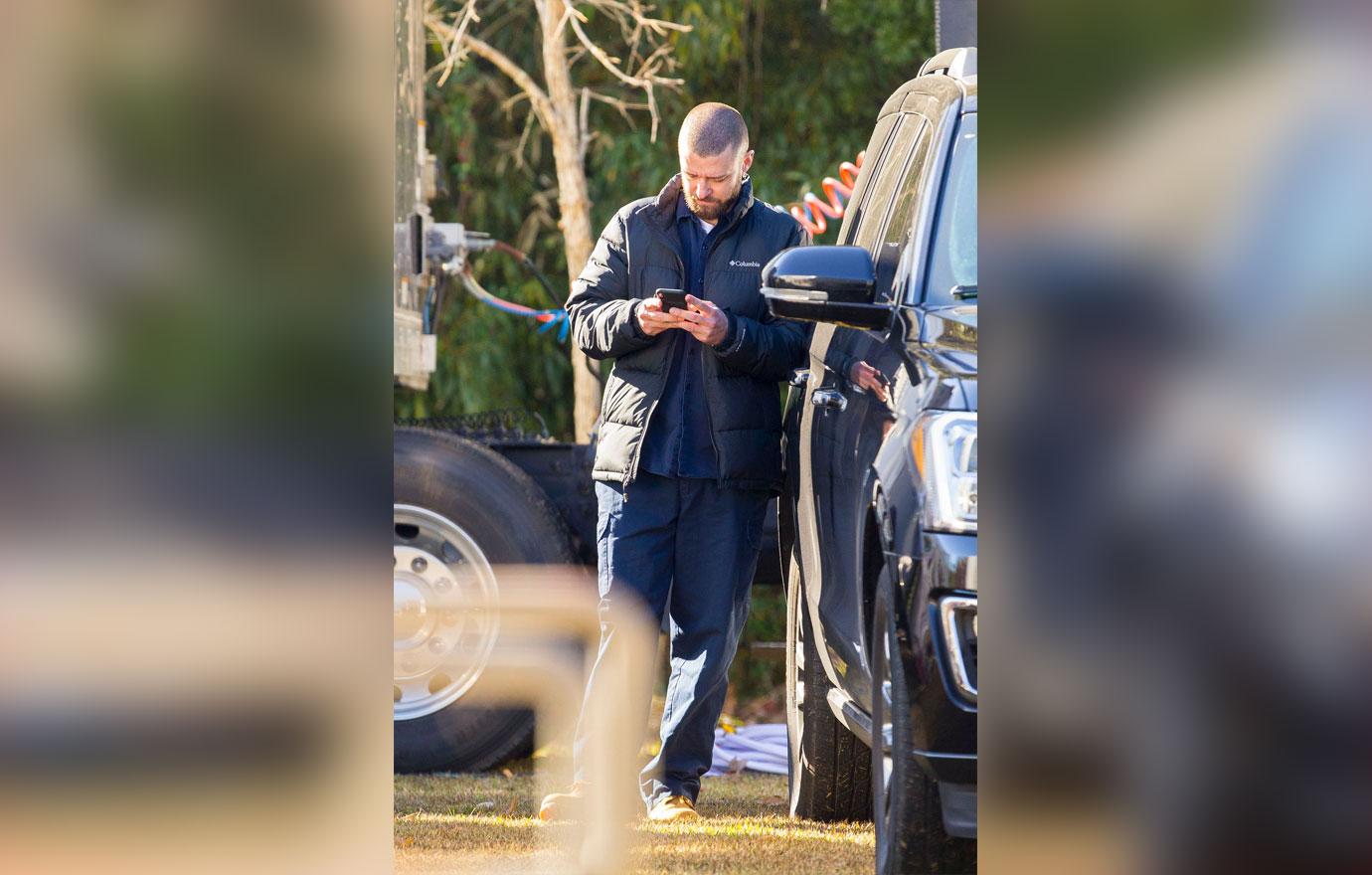 Justin Timberlake Looks WorriedOn Set While Filming After PDA With Costar