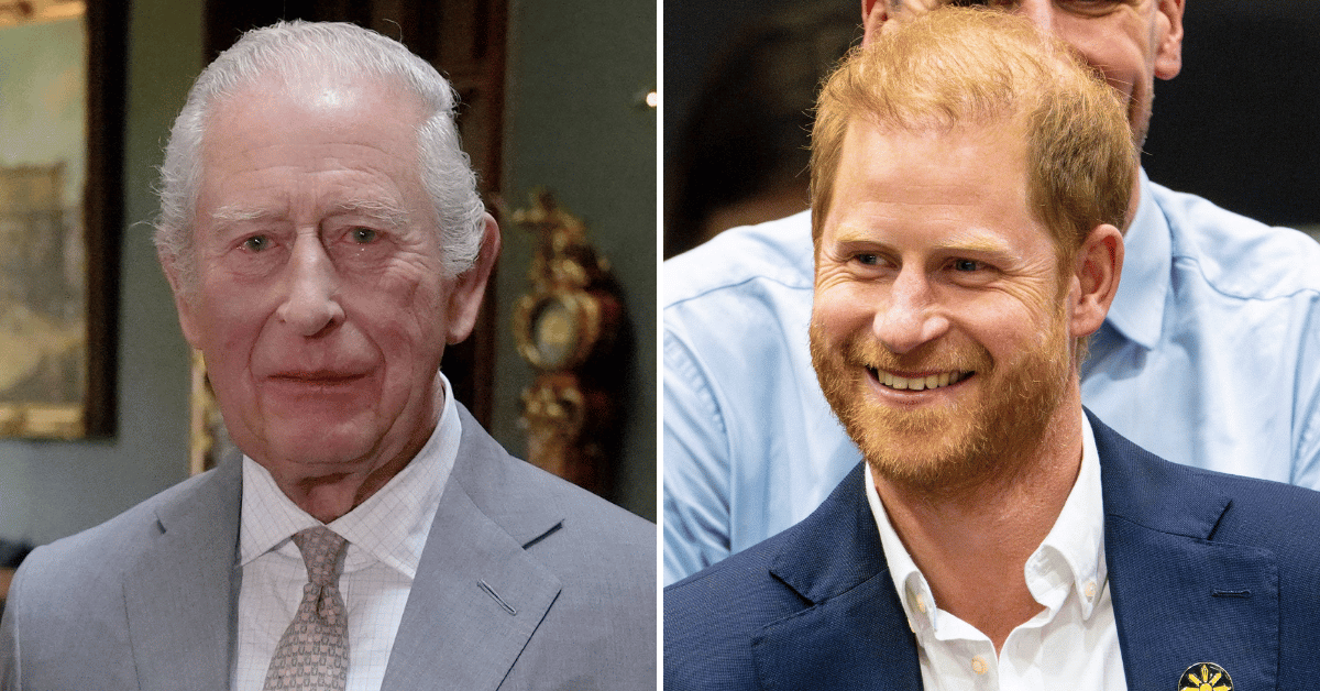 Split photo of King Charles, Prince Harry