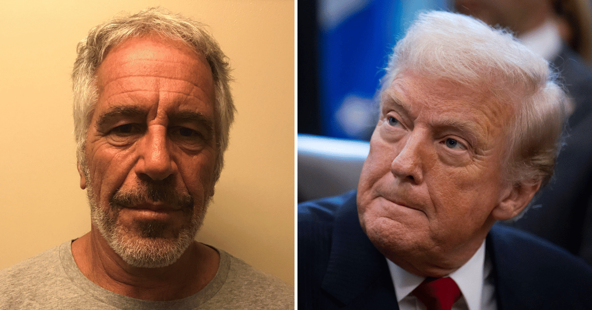 Split photo of Jeffrey Epstein and Donald Trump