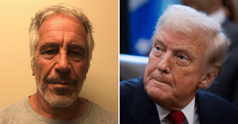 Split photo of Jeffrey Epstein and Donald Trump