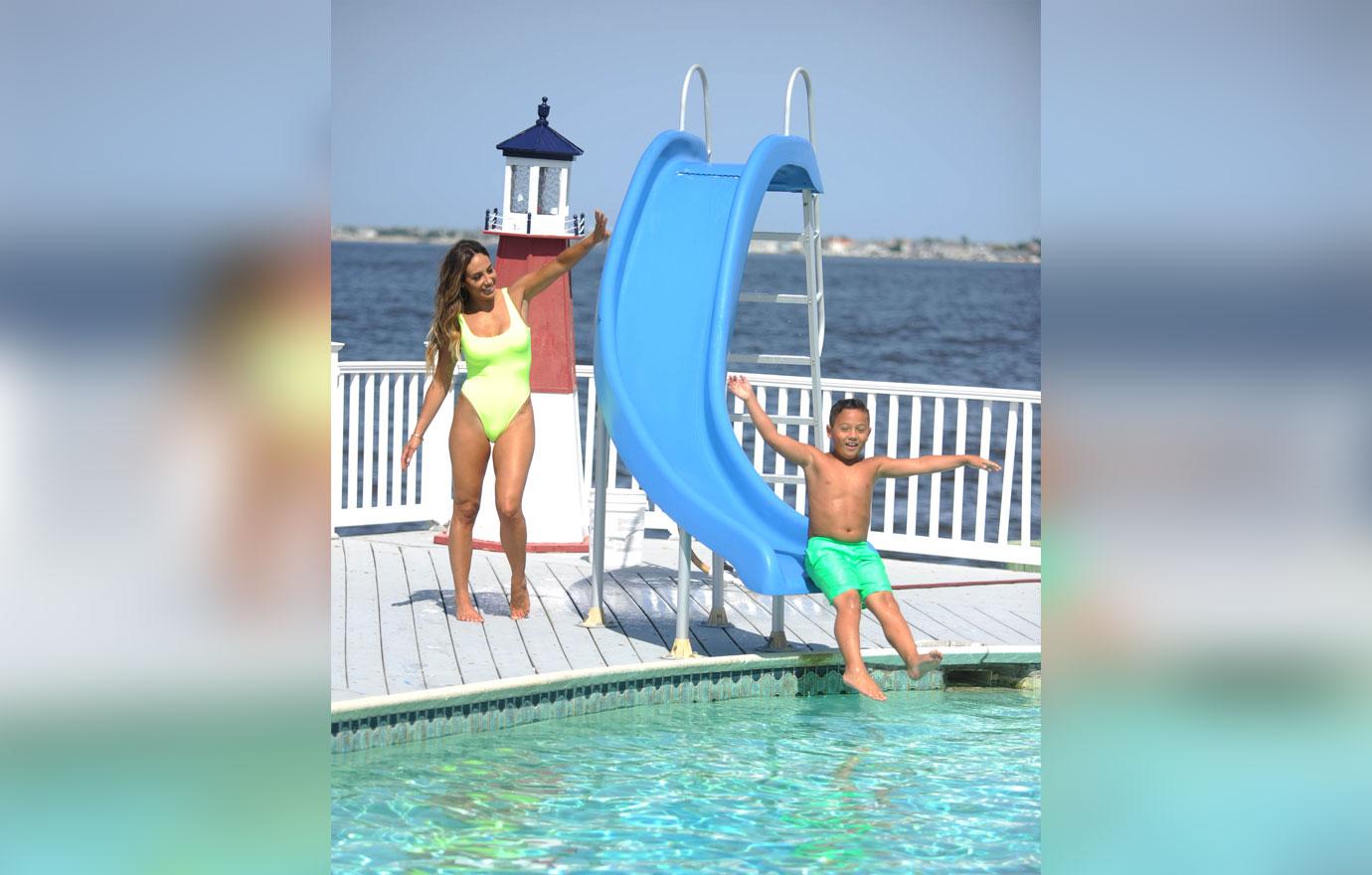 Melissa Gorga Enjoys Pool Day With Son In Neon Swimsuit