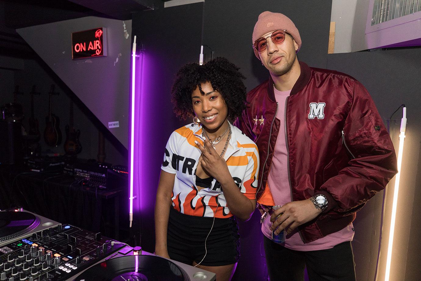 //Olympic Fencer Miles Chamley Watson and DJ Quiana Parks celebrate the launch of Red Bull’s limited edition festival can in collaboration with Live Nation at EC Studio