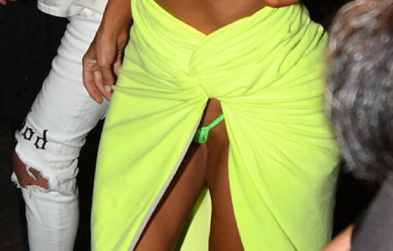 Kim Kardashian wardrobe malfunction neon dress Miami