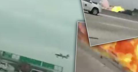 //plane caught fire fall california freeway pp