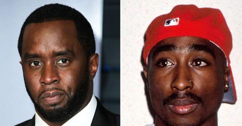 A photo of Sean Combs alongside a photo Tupac Shakur