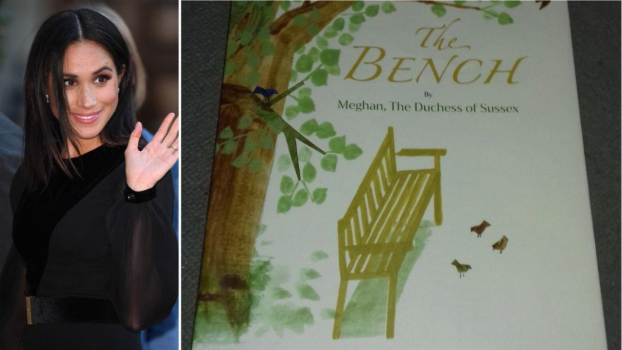 Split photos of Meghan Markle and her book 'The Bench'