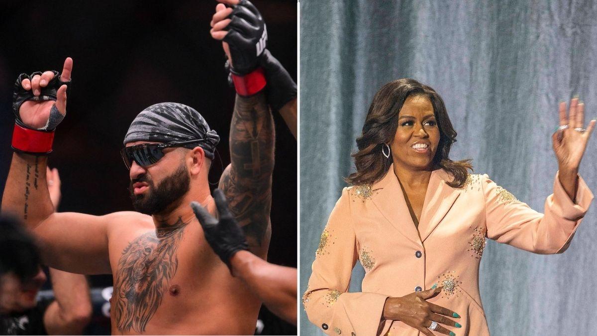 A photo of Josh Hokit alongside a photo of Michelle Obama