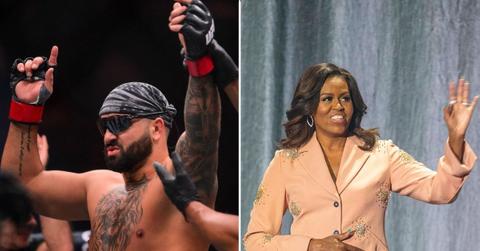 A photo of Josh Hokit alongside a photo of Michelle Obama