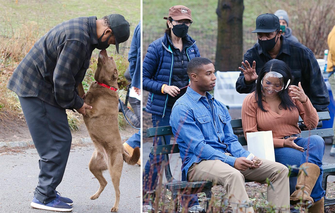 hp denzel washington and michael b jordan on set