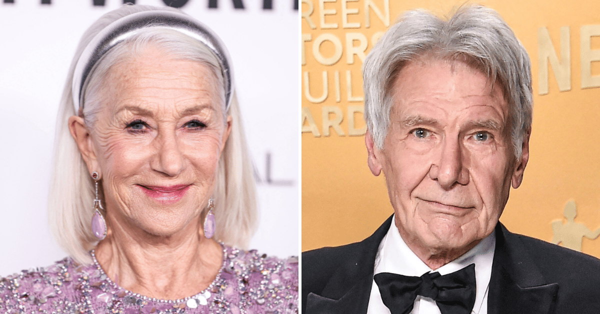 Split photo of Helen Mirren, Harrison Ford