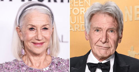 Split photo of Helen Mirren, Harrison Ford