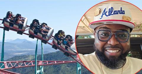Split photo of roller coaster and Hassan Jihad Ibn Kariem