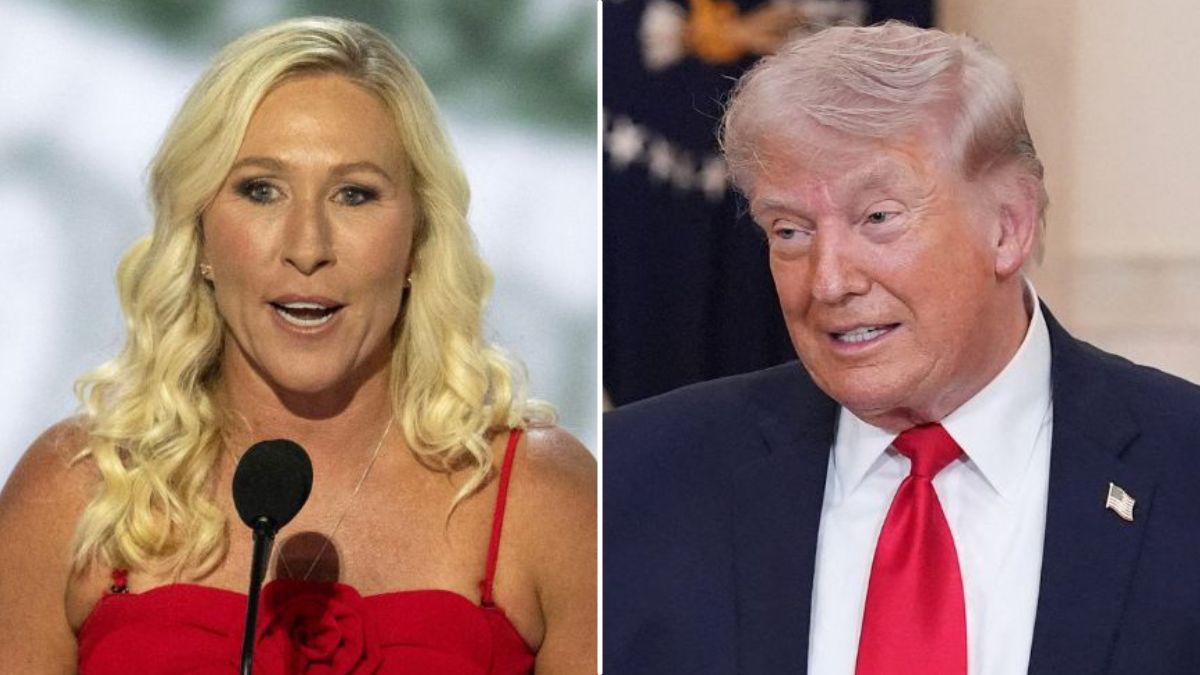 split image of Marjorie Taylor Greene and Donald Trump
