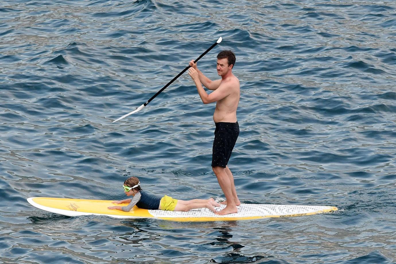 Edward Norton Shirtless Paddleboard Family Pics