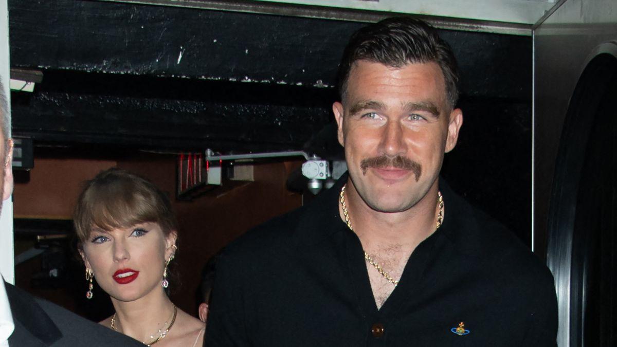 Image of Travis Kelce reacted to realizing he had missed a raunchy lyric referencing him in Taylor Swift’s song.