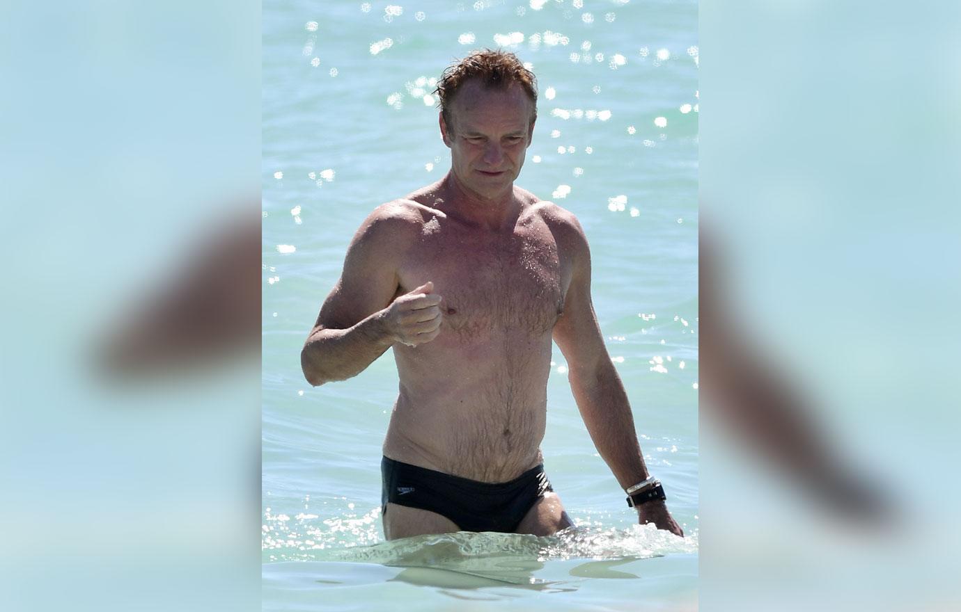 //sting shows off speedo miami beach