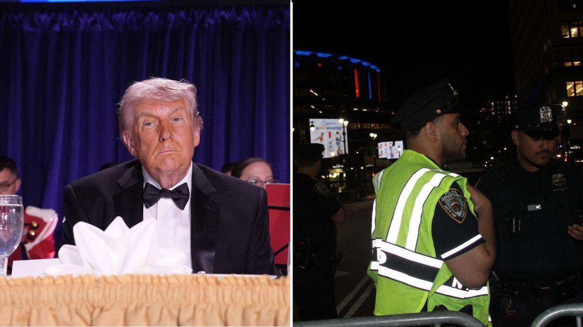 A photo of Donald Trump alongside a photo of police at Madison Square Garden