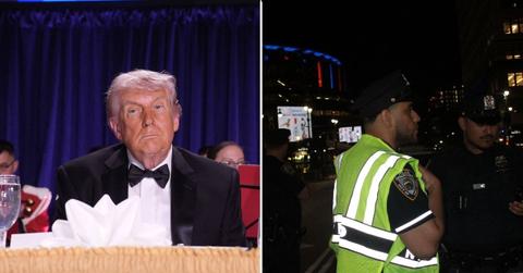 A photo of Donald Trump alongside a photo of police at Madison Square Garden
