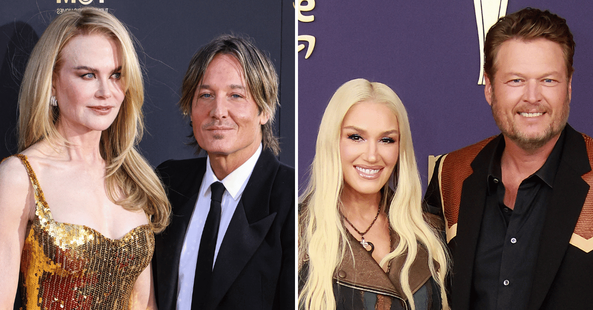 Split photo of Nicole Kidman and Keith Urban, Blake Shelton and Gwen Stefani