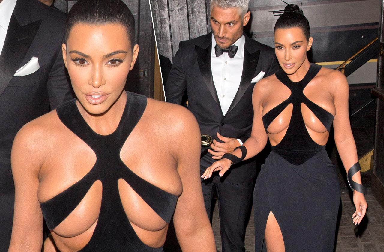 Kim Kardashian Flashes Boobs In Revealing, Nearly-Naked Black Dress