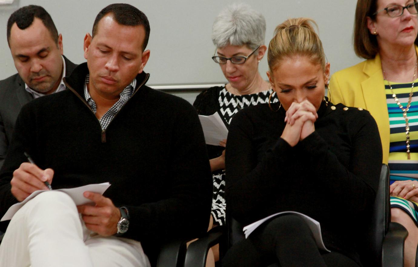 Jennifer Lopez and Alex Rodriguez visit Puerto Rico to announce the donation of 2 million dollars to various Primary Health Centers of Puerto Rico at Integral Health Council of Loiza on January 7, 2018 in Loiza, Puerto Rico.