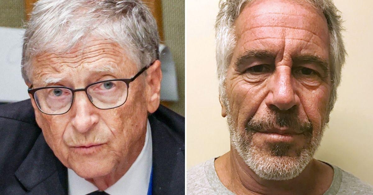 Split photo of Bill Gates, Jeffrey Epstein.