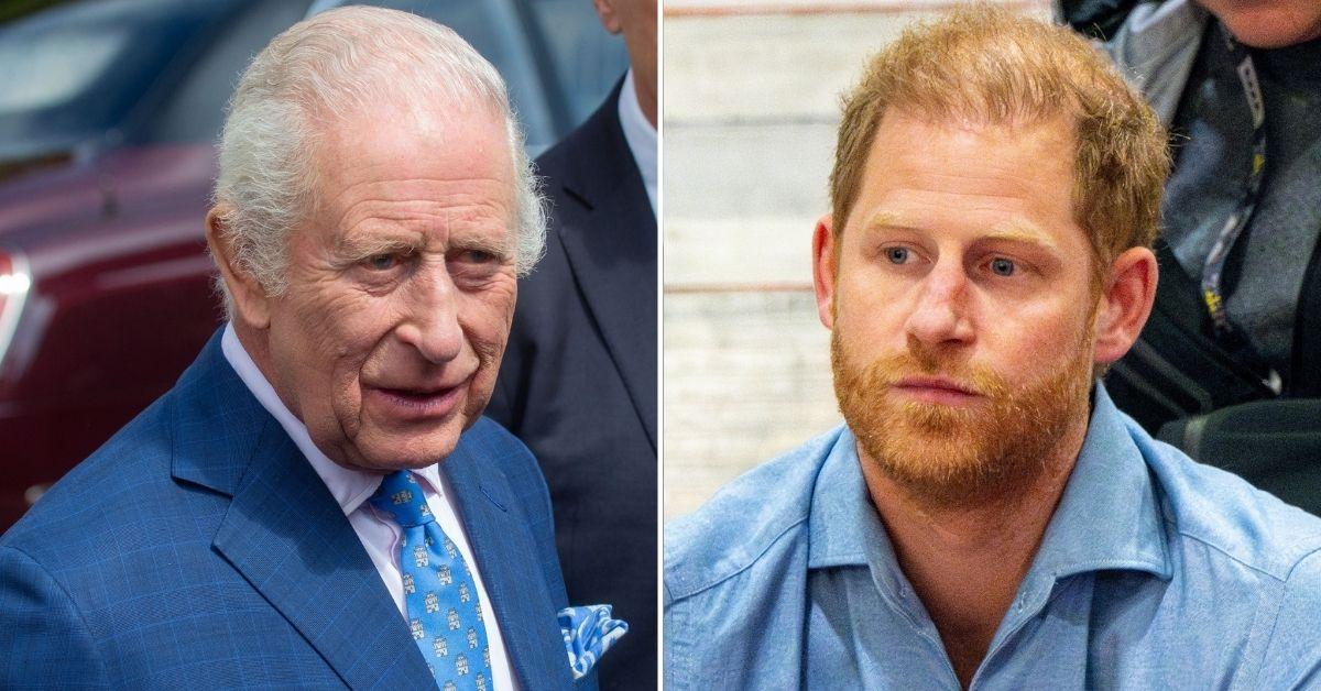Split photo of King Charles, Prince Harry
