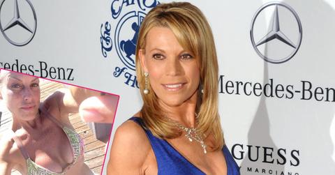Vanna White wears a blue dress to the Carousel Ball; Inset, Liza Mcmillan wearing a bikini on a boat dock.