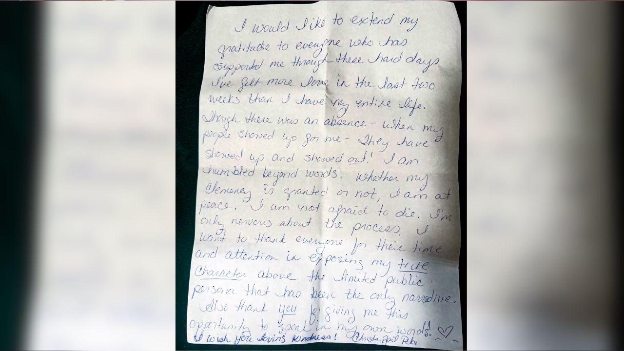 She shared her final thoughts in a personal letter.