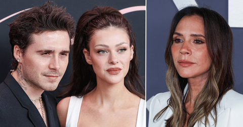 Split photo of Brooklyn Beckham and Nicola Peltz, Victoria Beckham