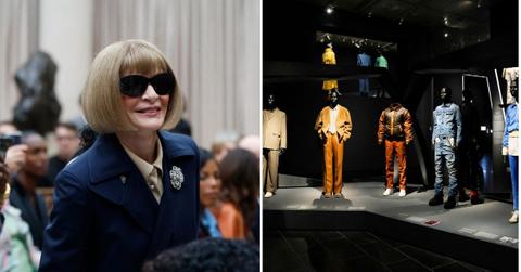 Split photo of Anna Wintour and the Met Gala.
