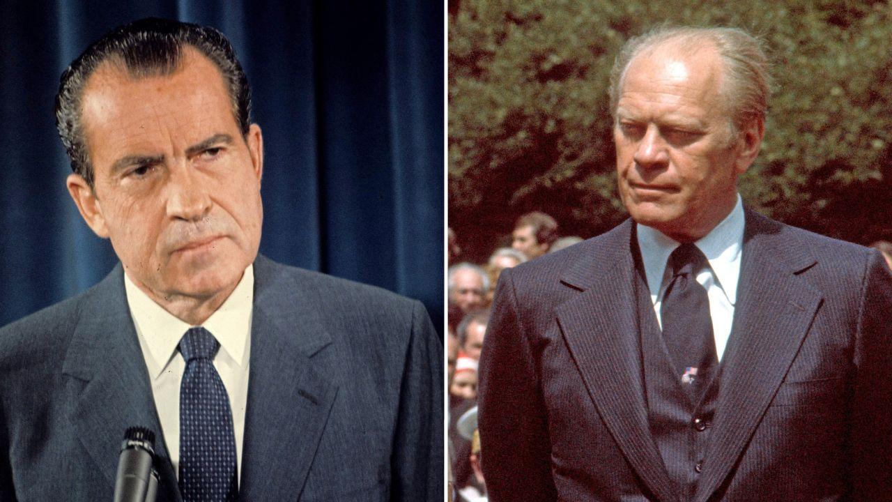 Split image of Richard Nixon and Gerald Ford