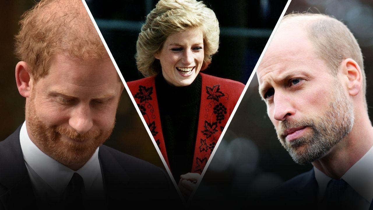 Split photos of Princess Diana, Princes William and Harry