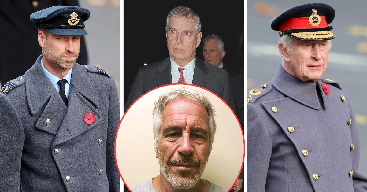 Photos of Prince William, Andrew Windsory, King Charles and Jeffrey Epstein