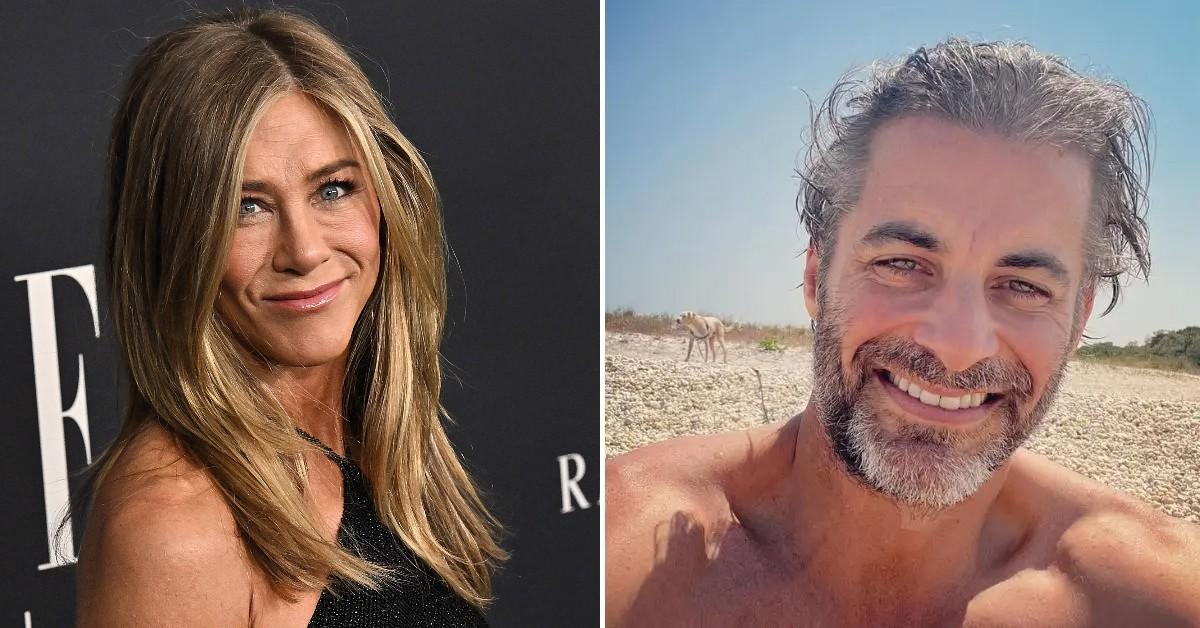 Split photo of Jennifer Aniston and Jim Curtis