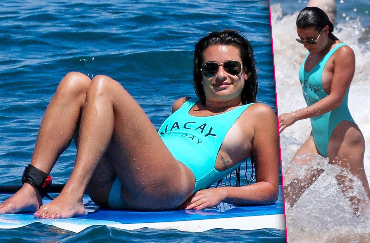 Lea Michele Boobs Butt Bathing Suit Paddle Board Maui