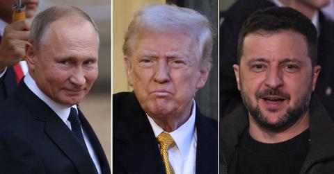 Split image of Vladimir Putin, Donald Trump, Volodymyr Zelensky