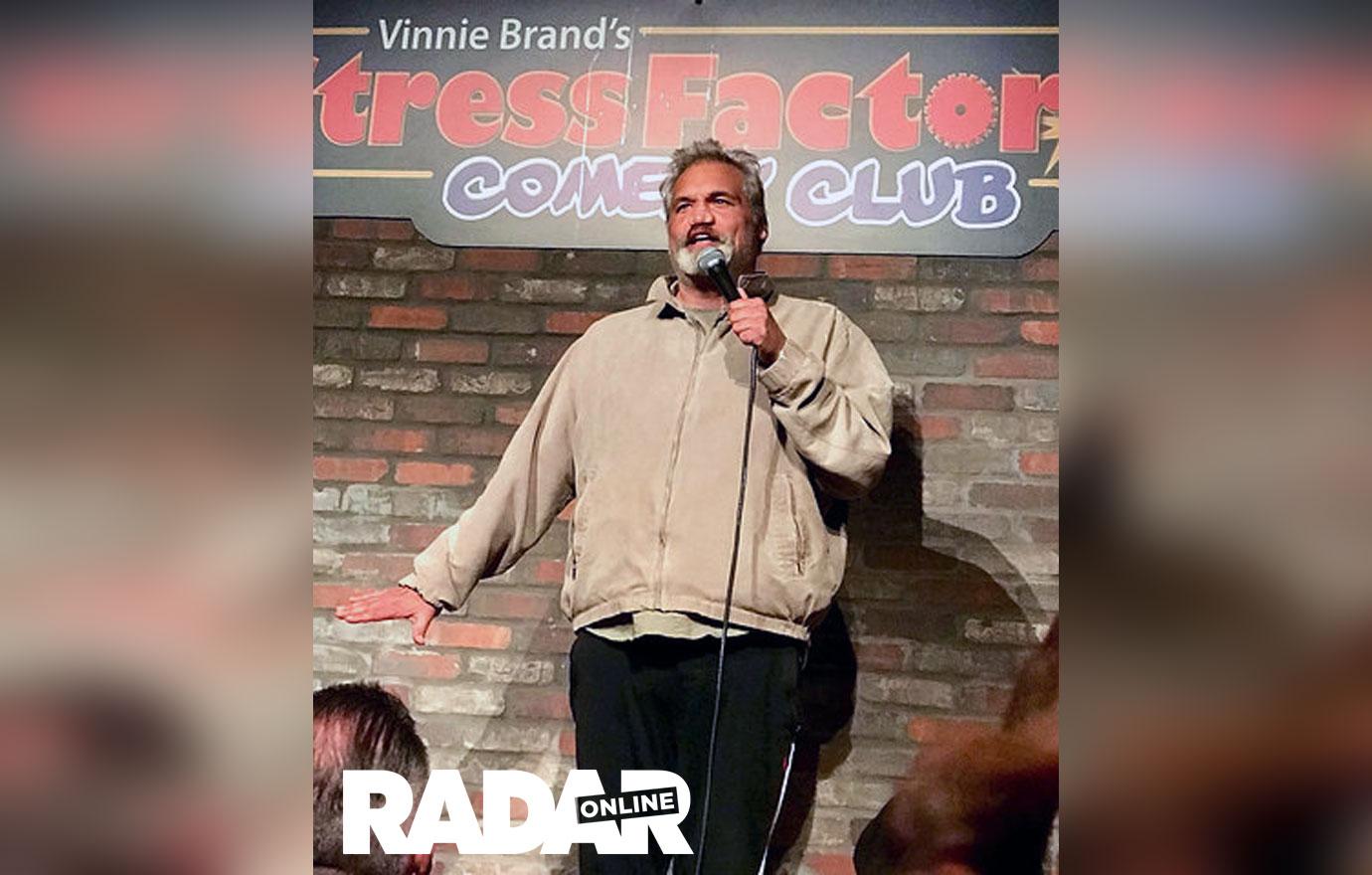 Arrtie Lange Performing On STage At Stress Factory Comedy Club