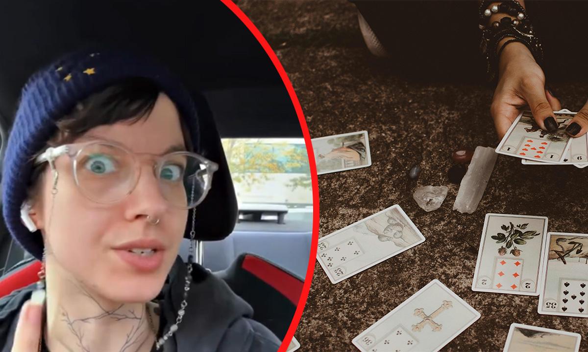 A photo of Beck Ravenswood alongside a photo of tarot