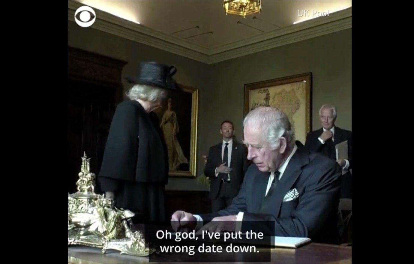 king charles iii laughs onlooker offers pen after meltdown