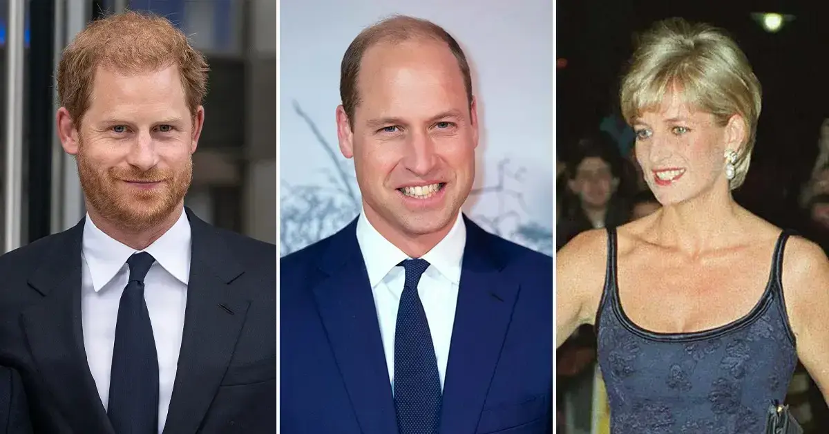Split photos of Prince William, Prince Harry and Princess Diana