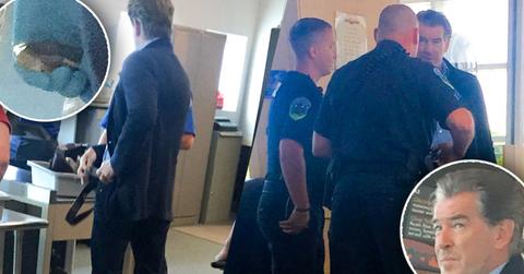 //pierce brosnan caught with knife at airport pp