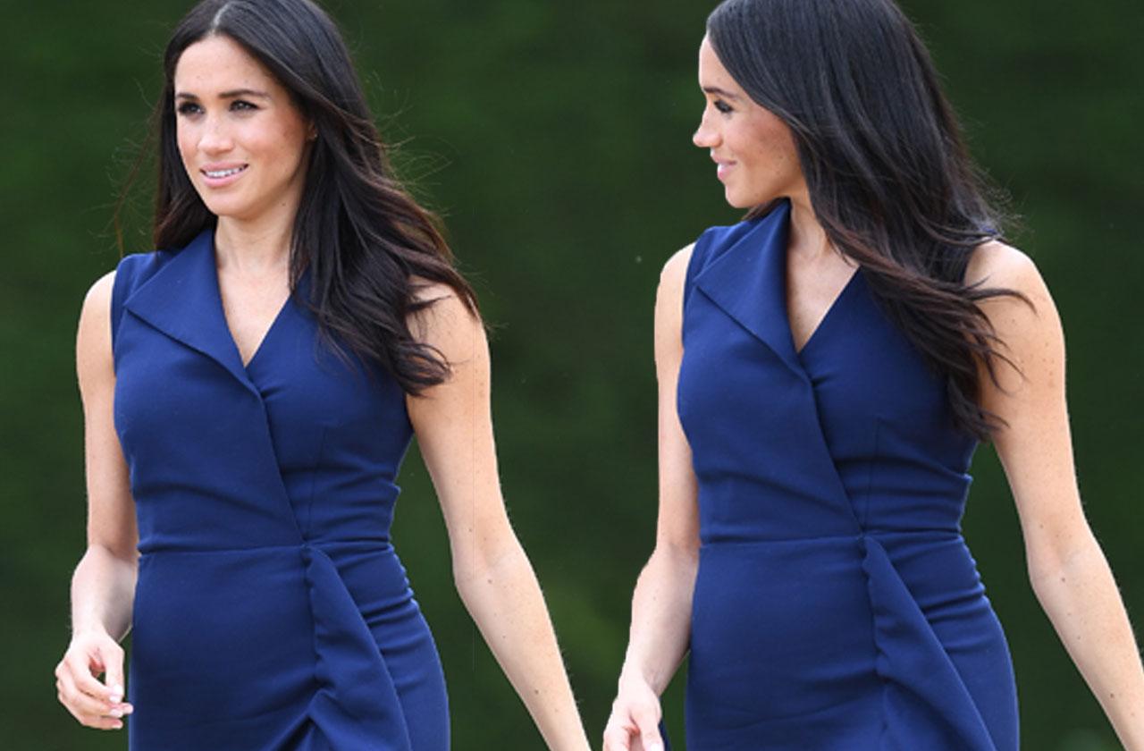 Meghan Markle Blue Dress Baby Bump